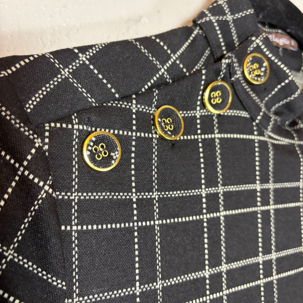 J.McLaughlin Women Black White Windowpane Plaid Gold Button Mock Neck Dress S - Picture 3 of 9